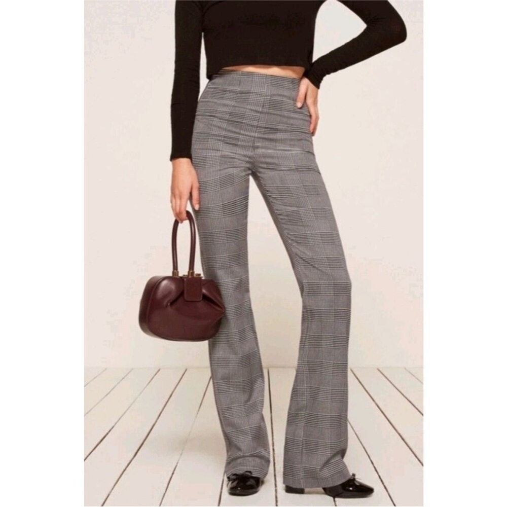 REFORMATION Size 0 CARA Plaid Houndstooth High Waist Dress Pants Black Gray